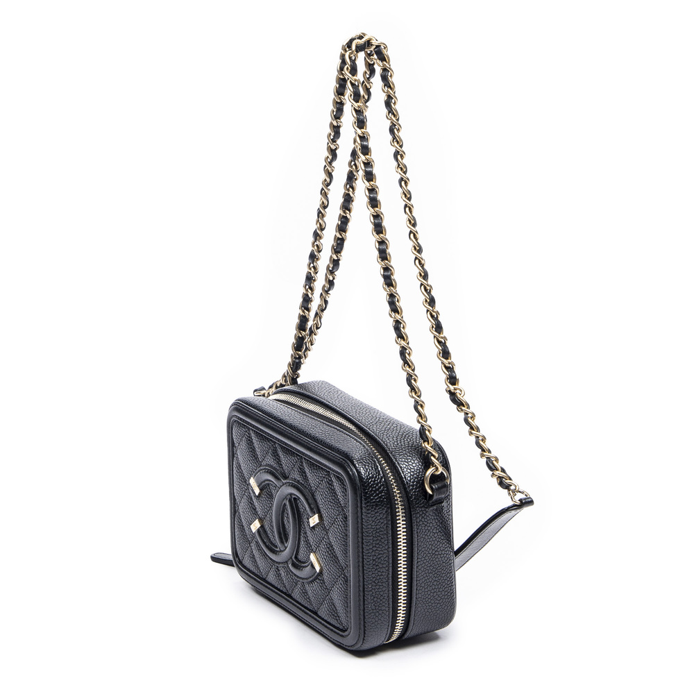 Chanel Mini Filigree Vanity Case   in Black Quilted Caviar Leather - Picture 2 of 7